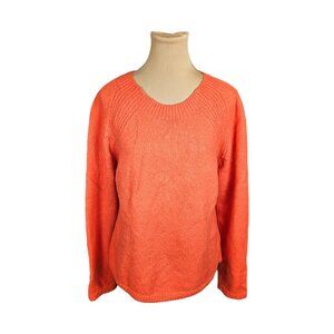 Eileen Fisher Orange Ribbed Detail Cotton Blend Sweater Sz 10
